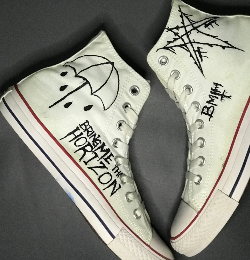 Hand-Painted BMTH Inspired High Top Sneakers Alternative Punk Rock Shoes