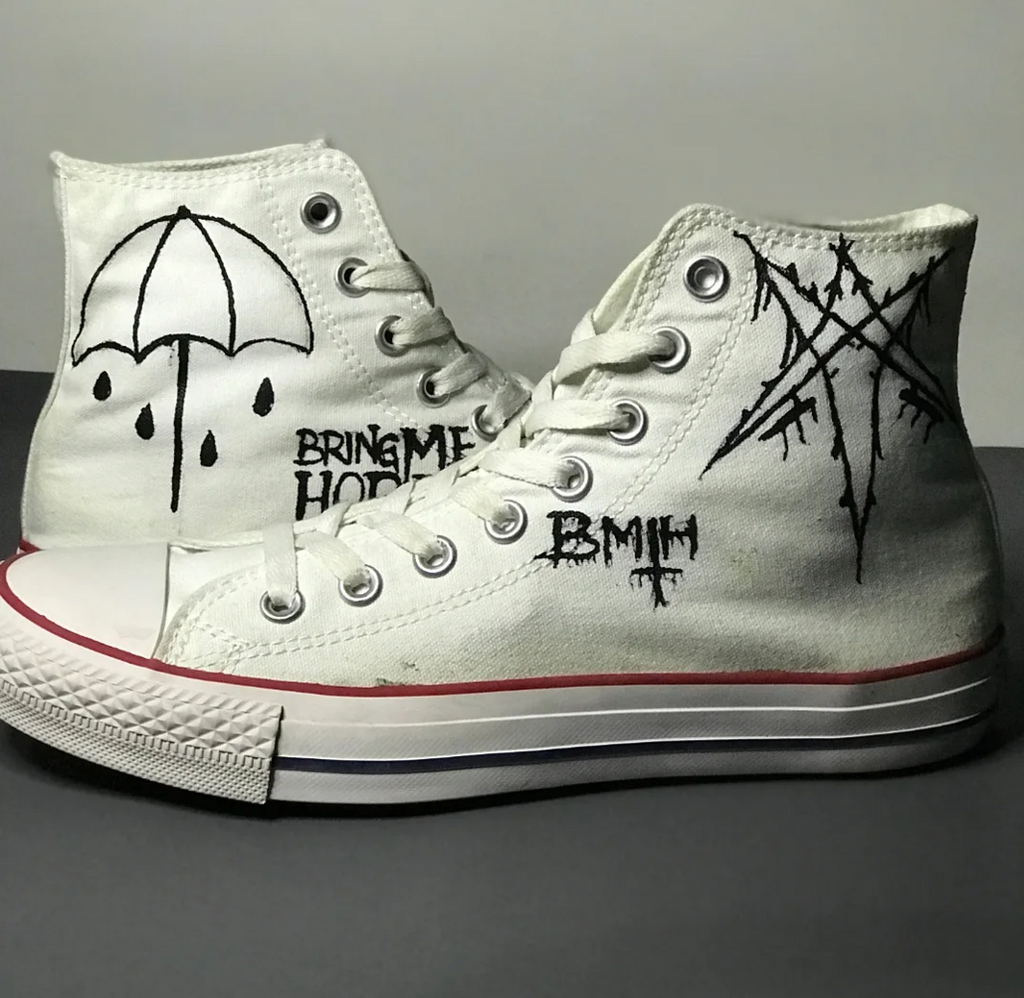 Hand-Painted BMTH Inspired High Top Sneakers Alternative Punk Rock Shoes