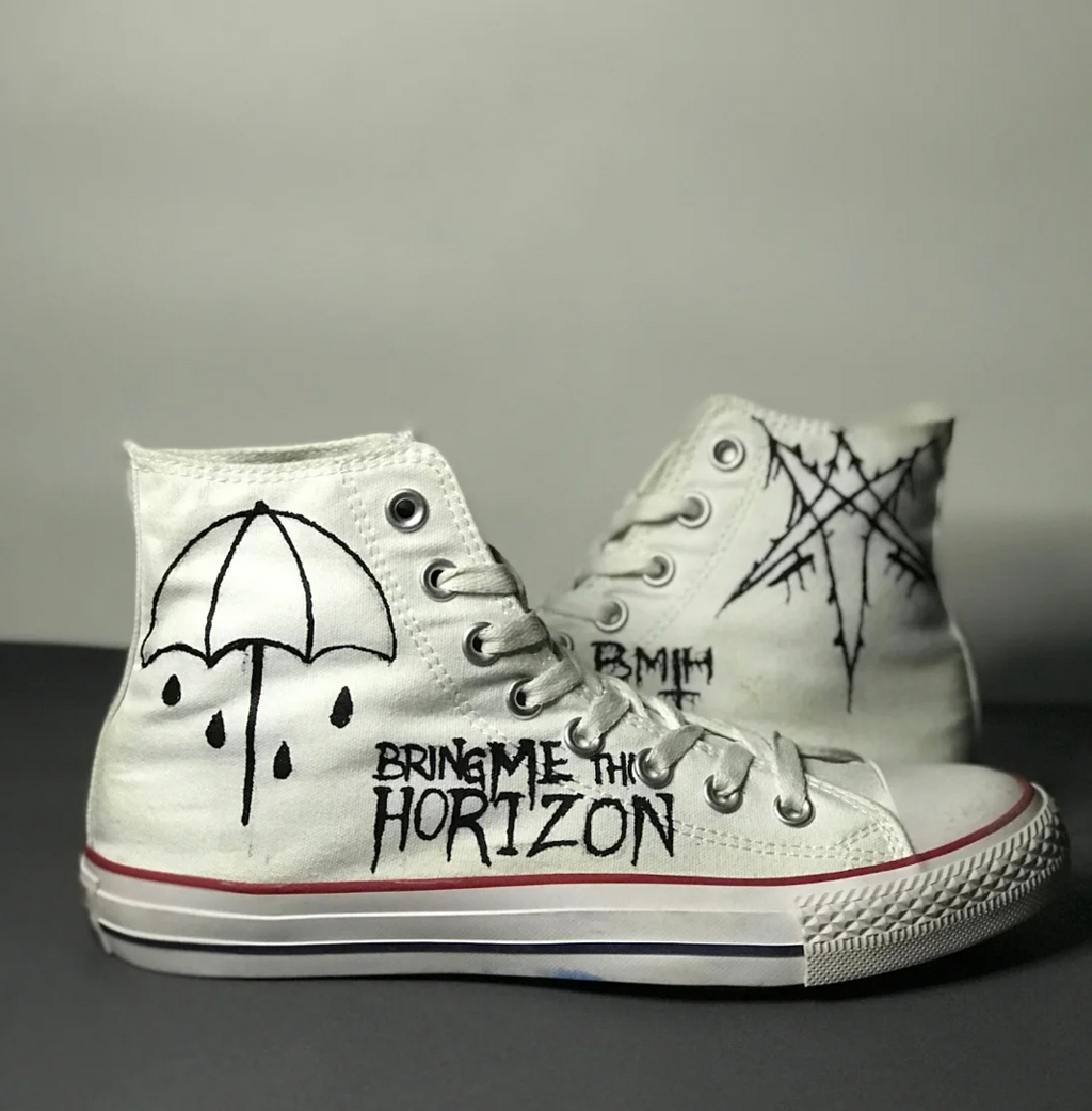 Hand-Painted BMTH Inspired High Top Sneakers Alternative Punk Rock Shoes