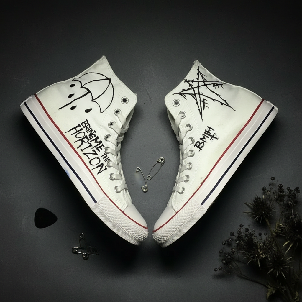 Hand-Painted BMTH Inspired High Top Sneakers Alternative Punk Rock Shoes