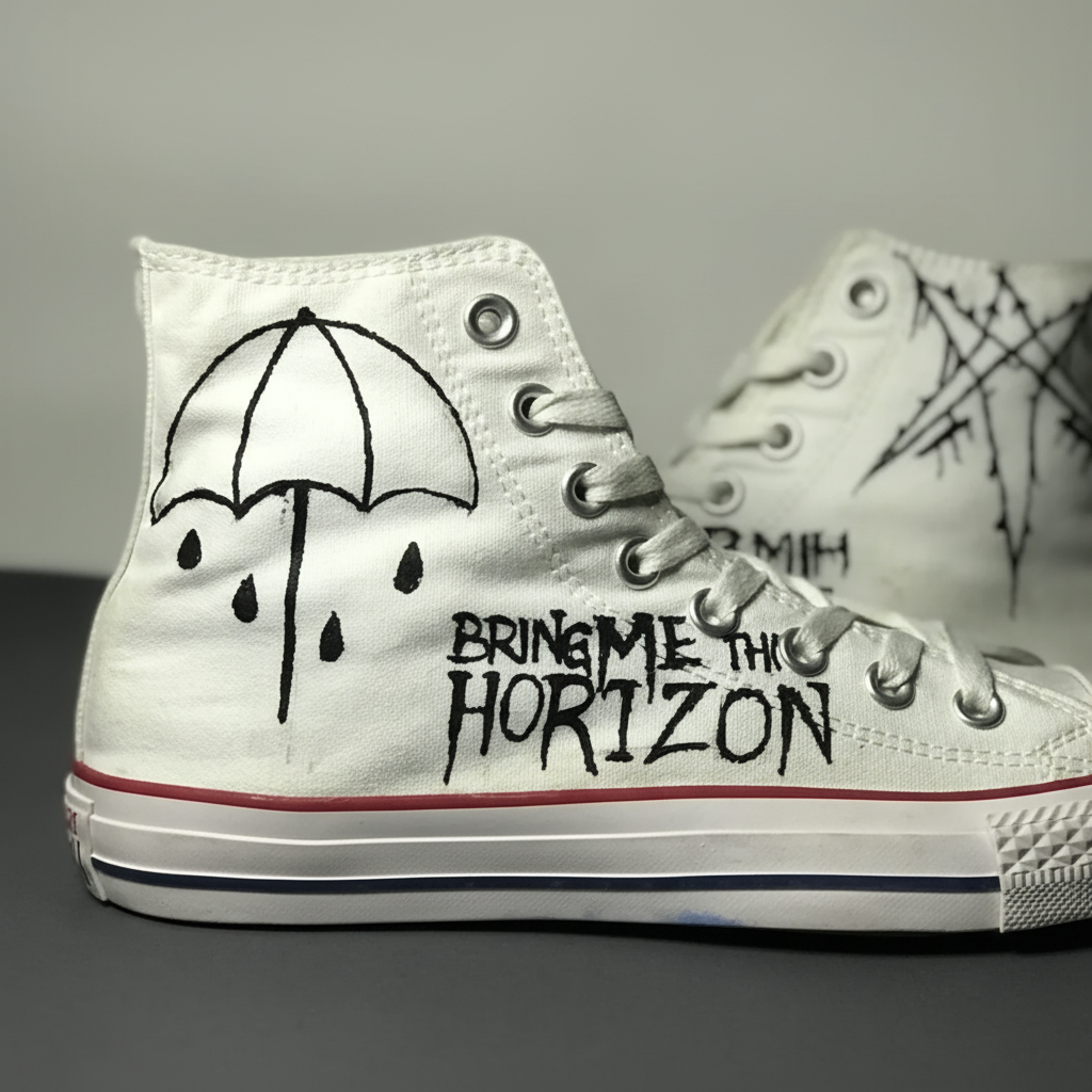 Hand-Painted BMTH Inspired High Top Sneakers Alternative Punk Rock Shoes