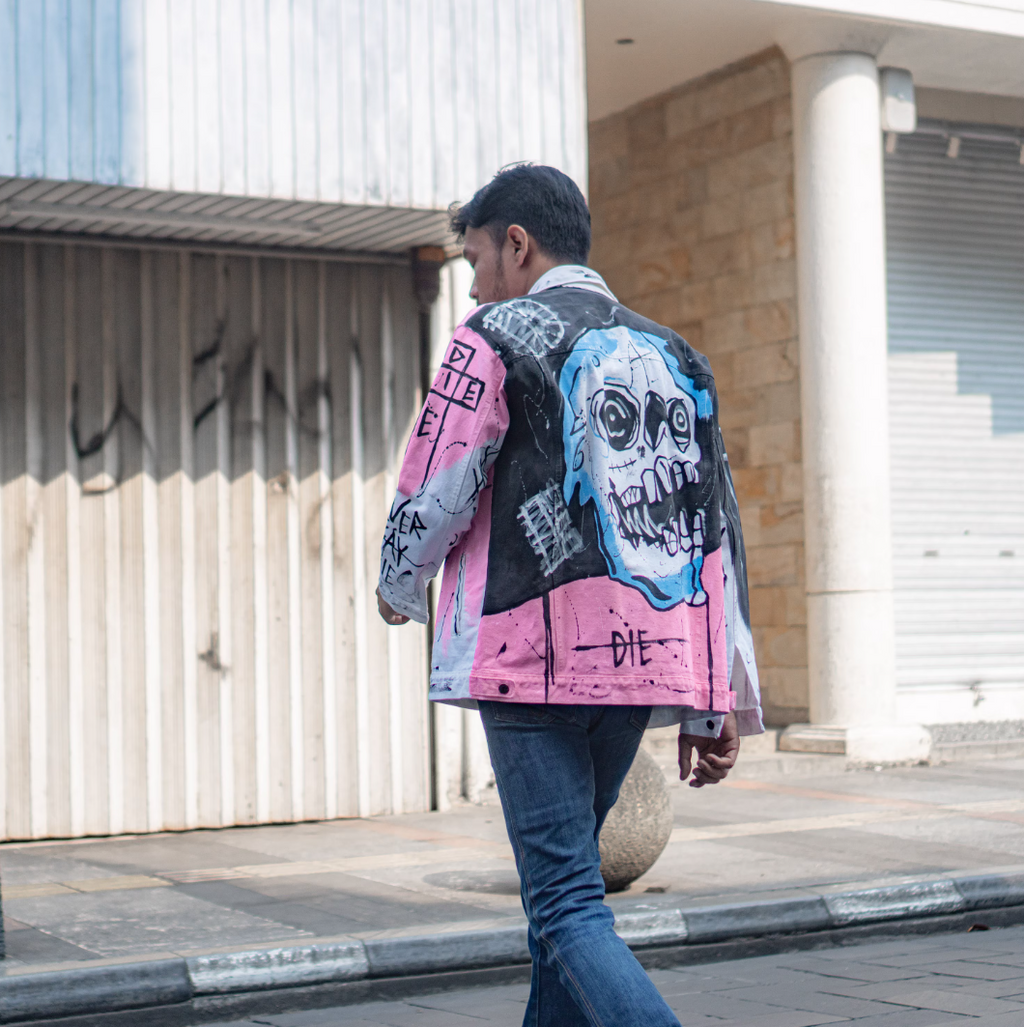 Hand painted lil peep rapper custom in denim jacket street art Never Say Die