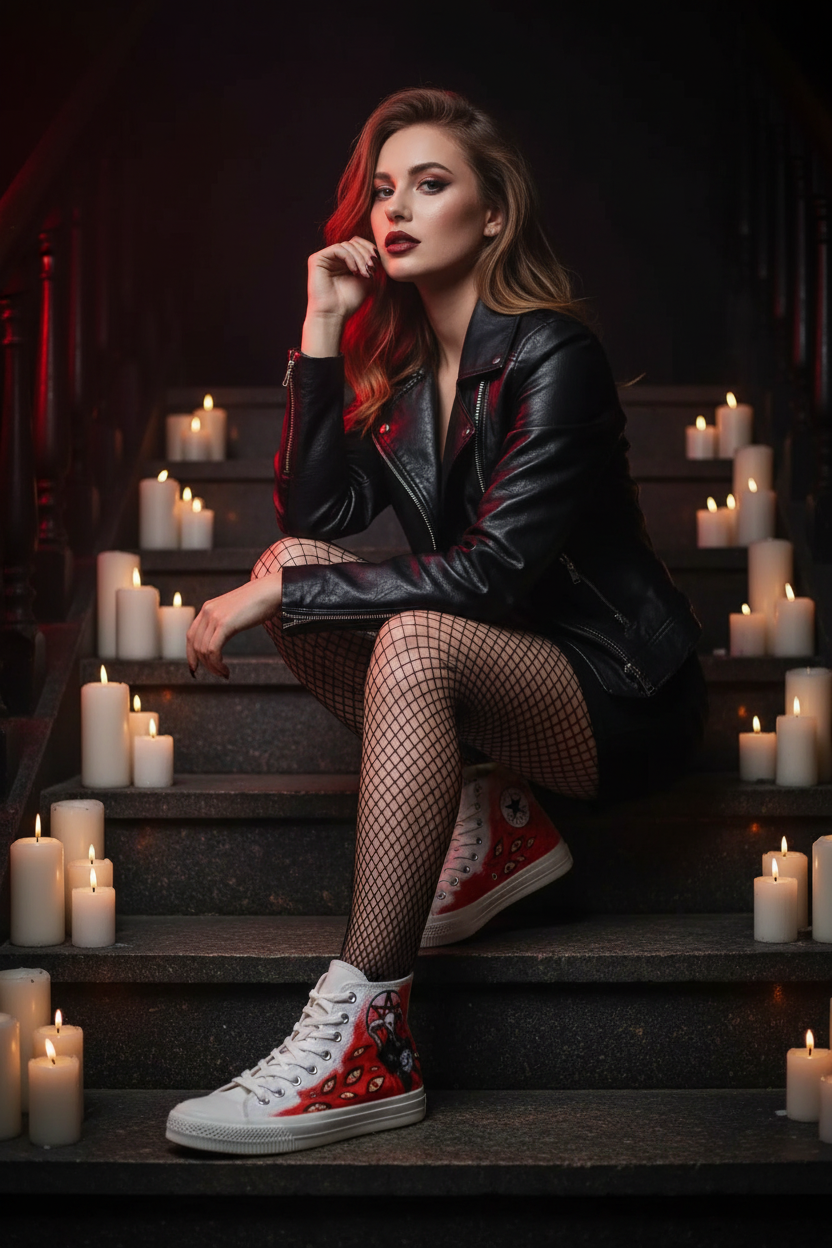 Esoteric Occultism Female Model Baphomet Sneakers Witchy Aesthetics