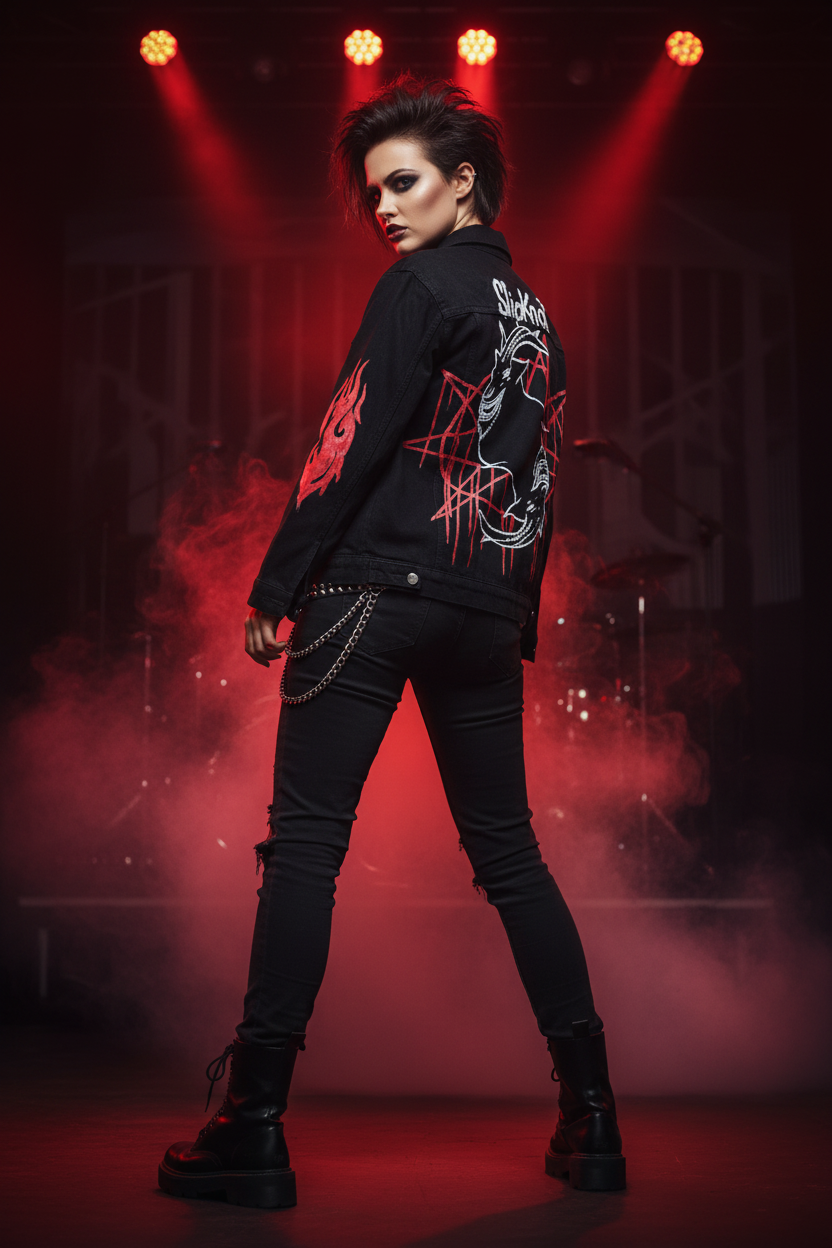 Custom Painted Denim Female Model hand painted Slipknot jacket Back post grunge Concert
