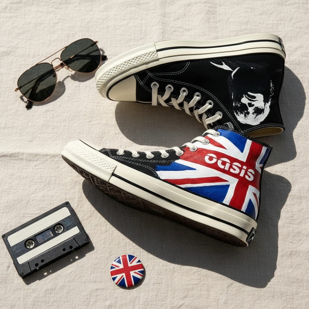 Oasis Inspired Hand-Painted Sneakers Britpop High Top Rock Shoes