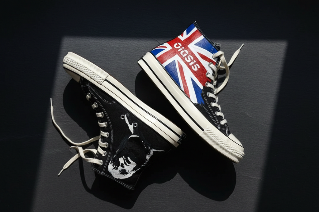 Oasis Inspired Hand-Painted Sneakers Britpop High Top Rock Shoes