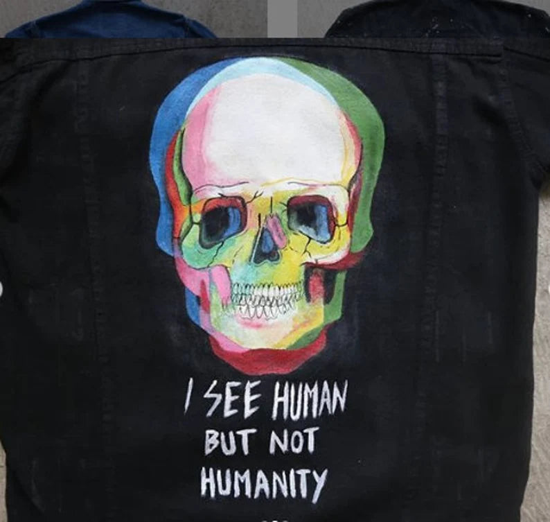 I See Human But Not Humanity Jacket Denim quote about humanity grunge style