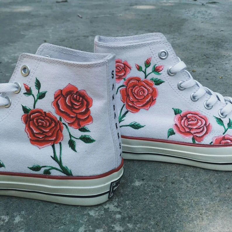 Rose in Shoe Pattern Flower Sneakers Japanese Art floral sneakers
