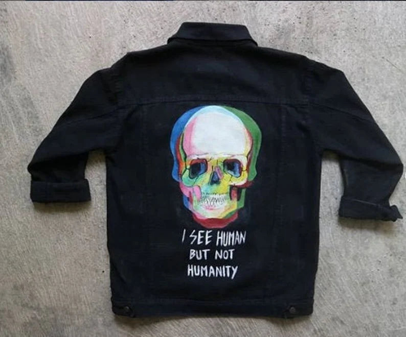 I See Human But Not Humanity Jacket Denim quote about humanity grunge style