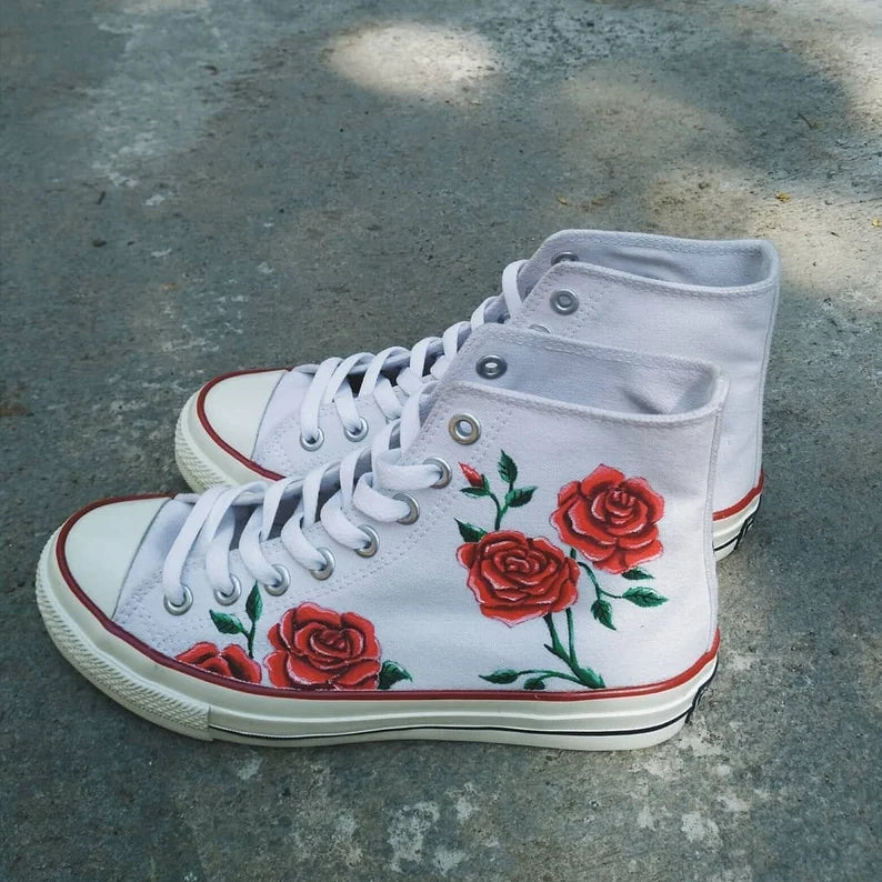 Rose in Shoe Pattern Flower Sneakers Japanese Art floral sneakers