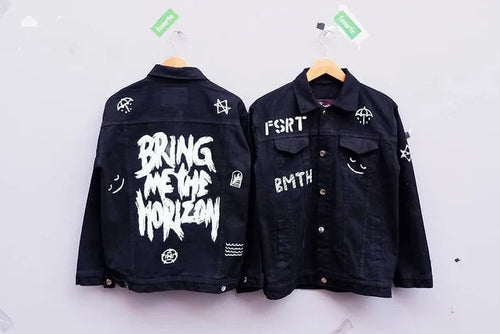 front and back of jacket
with 'Bring Me the Horizon' text on a white background