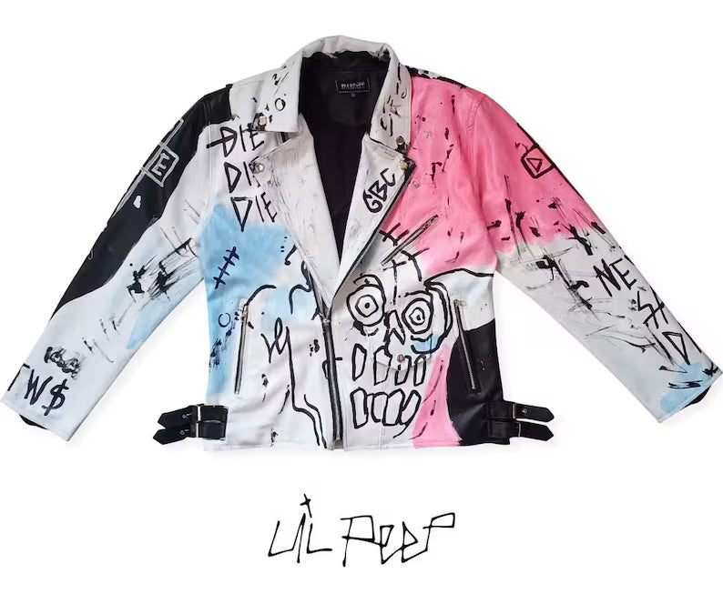 lil peep rapper custom leather jacket street art Never Say Die