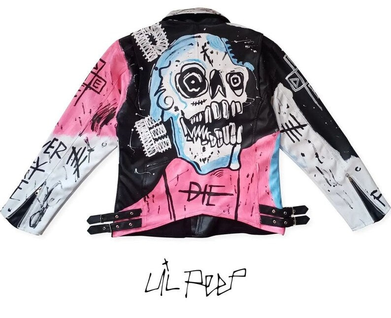 lil peep rapper custom leather jacket street art Never Say Die