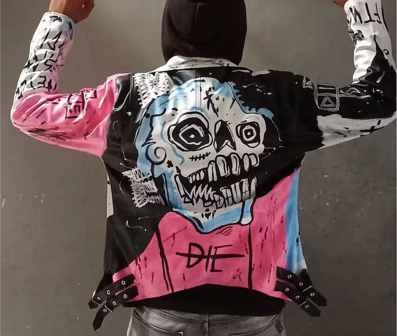 lil peep rapper custom leather jacket street art Never Say Die