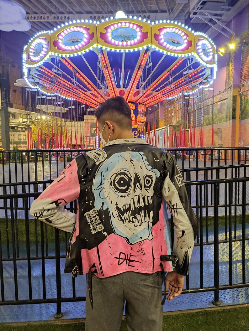 lil peep rapper custom leather jacket street art Never Say Die