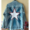 Young Avengers Streetwear Denim jacket with a large white star on a beige background