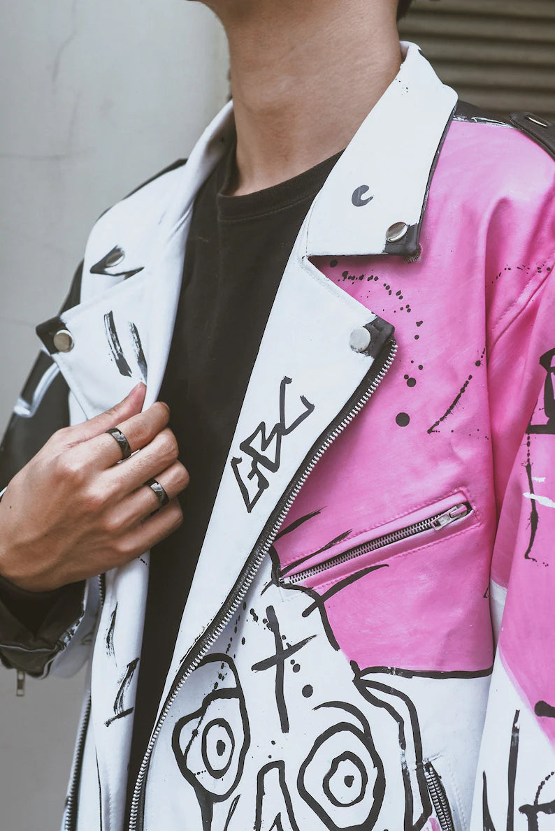 lil peep rapper custom leather jacket street art Never Say Die