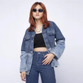 Person wearing a Two Tone Denim Jacket and jeans on a plain background