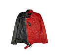 black and red two-tone leather jackets on a white background Street Luxe