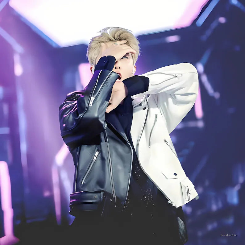 Two Tones Black and white custom leather jacket street art