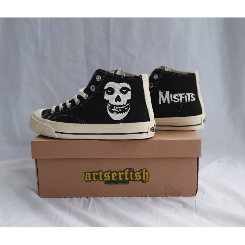 Unique Hand-Painted Misfits Punk Rock Band Shoes: A Street Art Collection