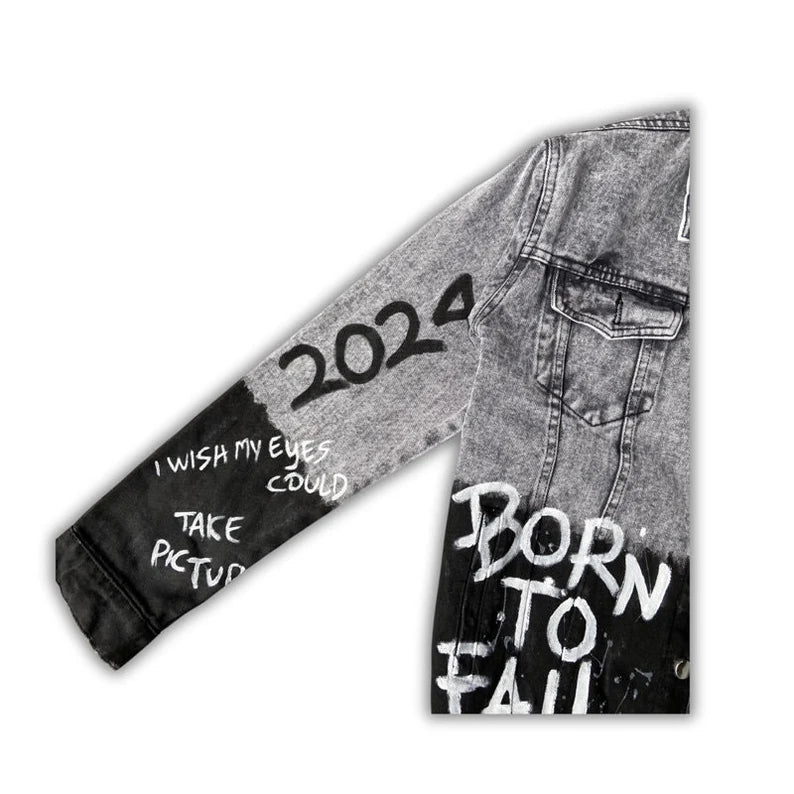 Combine black and white denim jacket street art style clothing graffiti skater outfit ideas