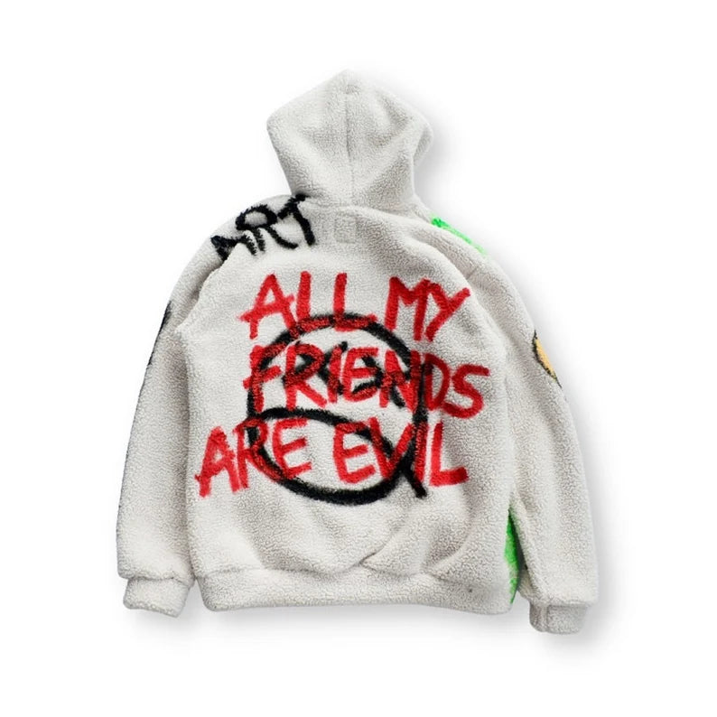 Hoodie with text 'All my friends are evil' on a white background