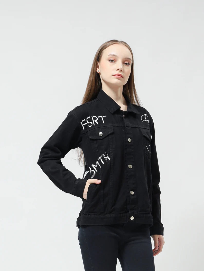 Hand painted bring me the horizon in denim jacket rock band