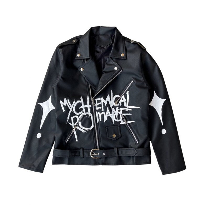 Black Leather Jacket with Hand-Painted My Chemical Romance concert outfit