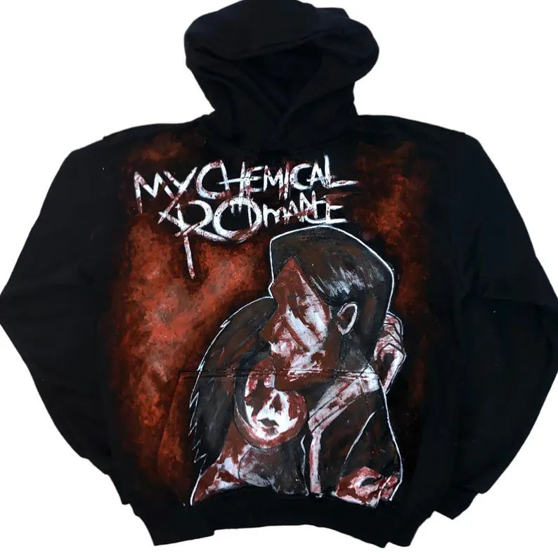 Black hoodie with 'My Chemical Romance' graphic design on a white background Concert Outfit Ideas