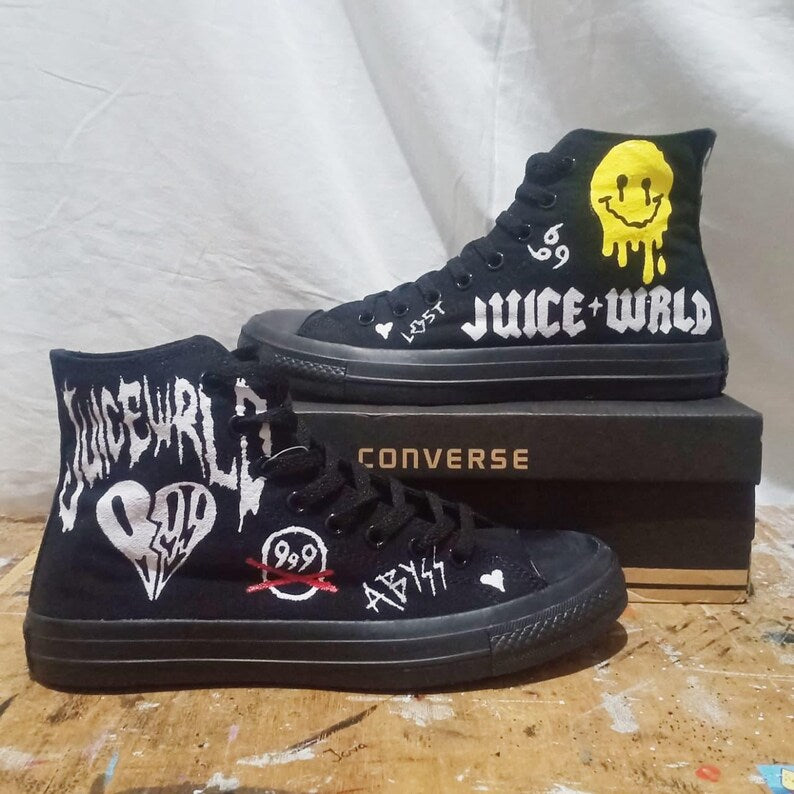 Unique Juice WRLD Painted Sneakers – Punk Rap Streetwear for Everyday Style
