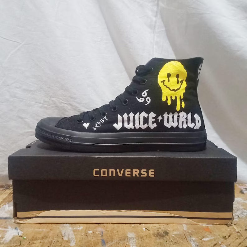 Unique Juice WRLD Painted Sneakers – Punk Rap Streetwear for Everyday Style