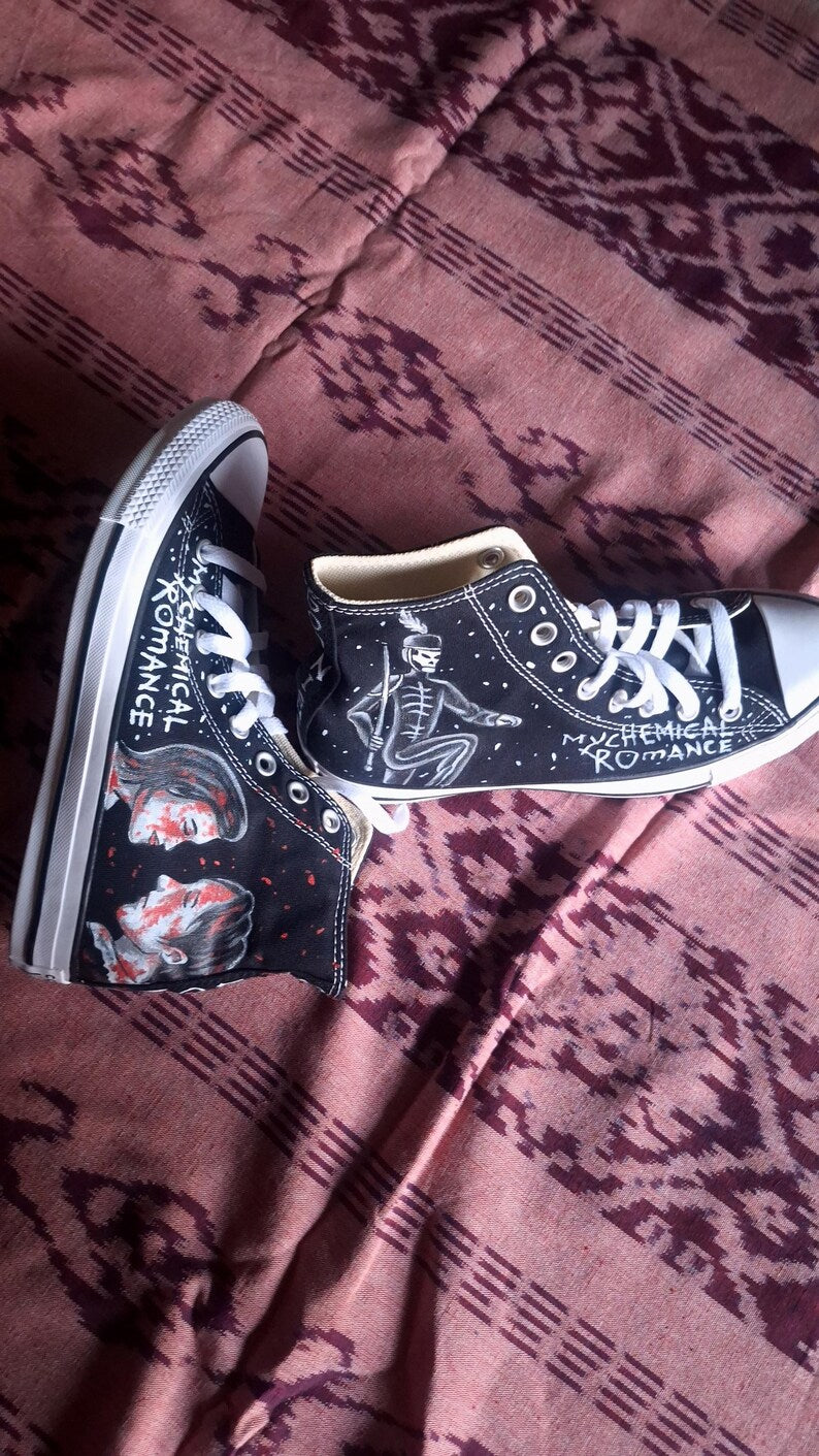 My Chemical Romance Hand-Painted Black High Tops – Punk Rock converse Shoes for Emo Fashion Fans