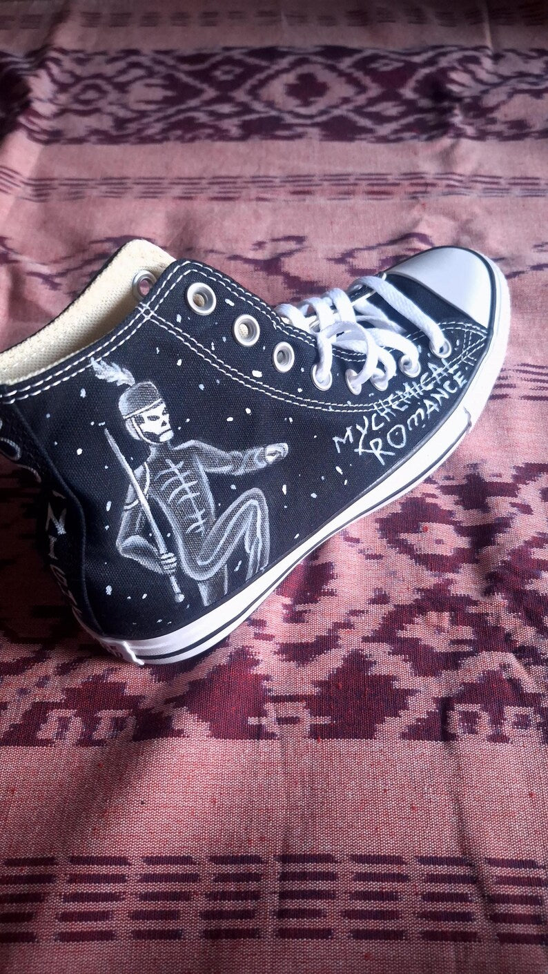 My Chemical Romance Hand-Painted Black High Tops – Punk Rock converse Shoes for Emo Fashion Fans