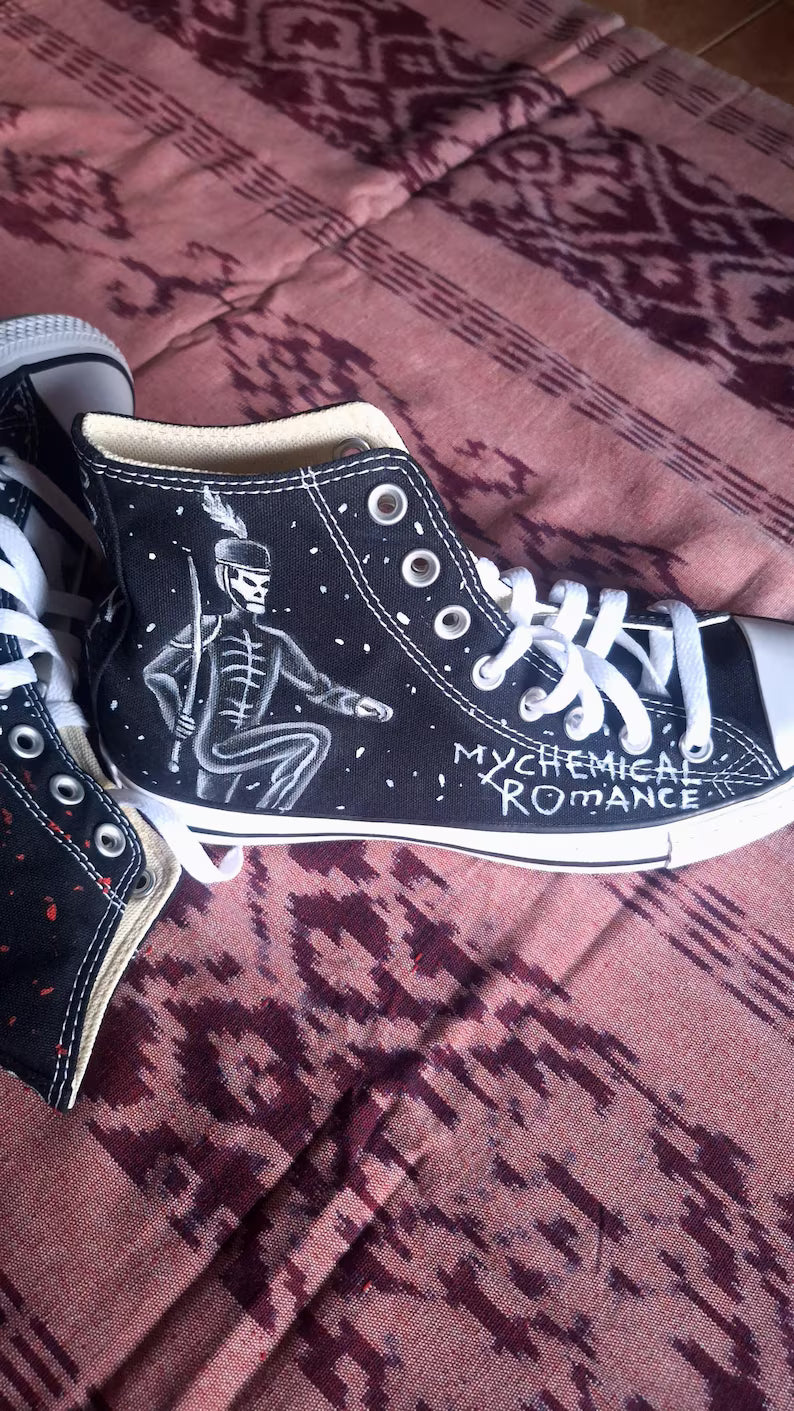 My Chemical Romance Hand-Painted Black High Tops – Punk Rock converse Shoes for Emo Fashion Fans