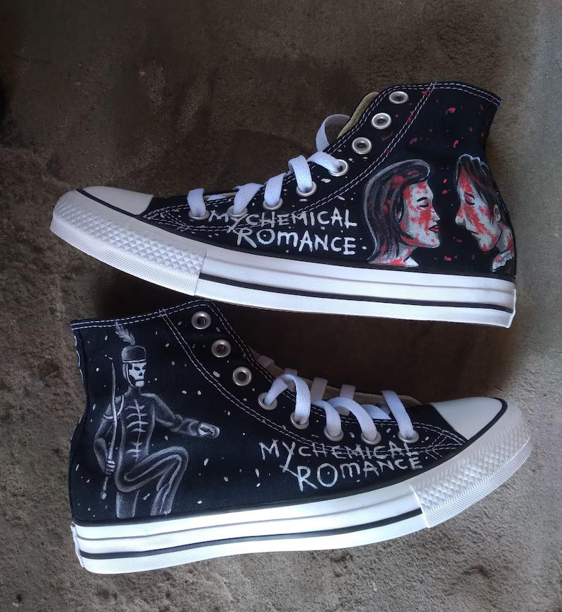 My Chemical Romance Hand-Painted Black High Tops – Punk Rock converse Shoes for Emo Fashion Fans