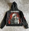 Chase Atlantic Anime Hoodie with graphic design and text 'Consume' on a textured surface
