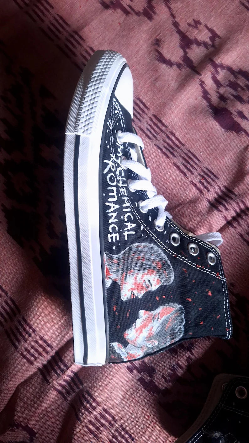 My Chemical Romance Hand-Painted Black High Tops – Punk Rock converse Shoes for Emo Fashion Fans