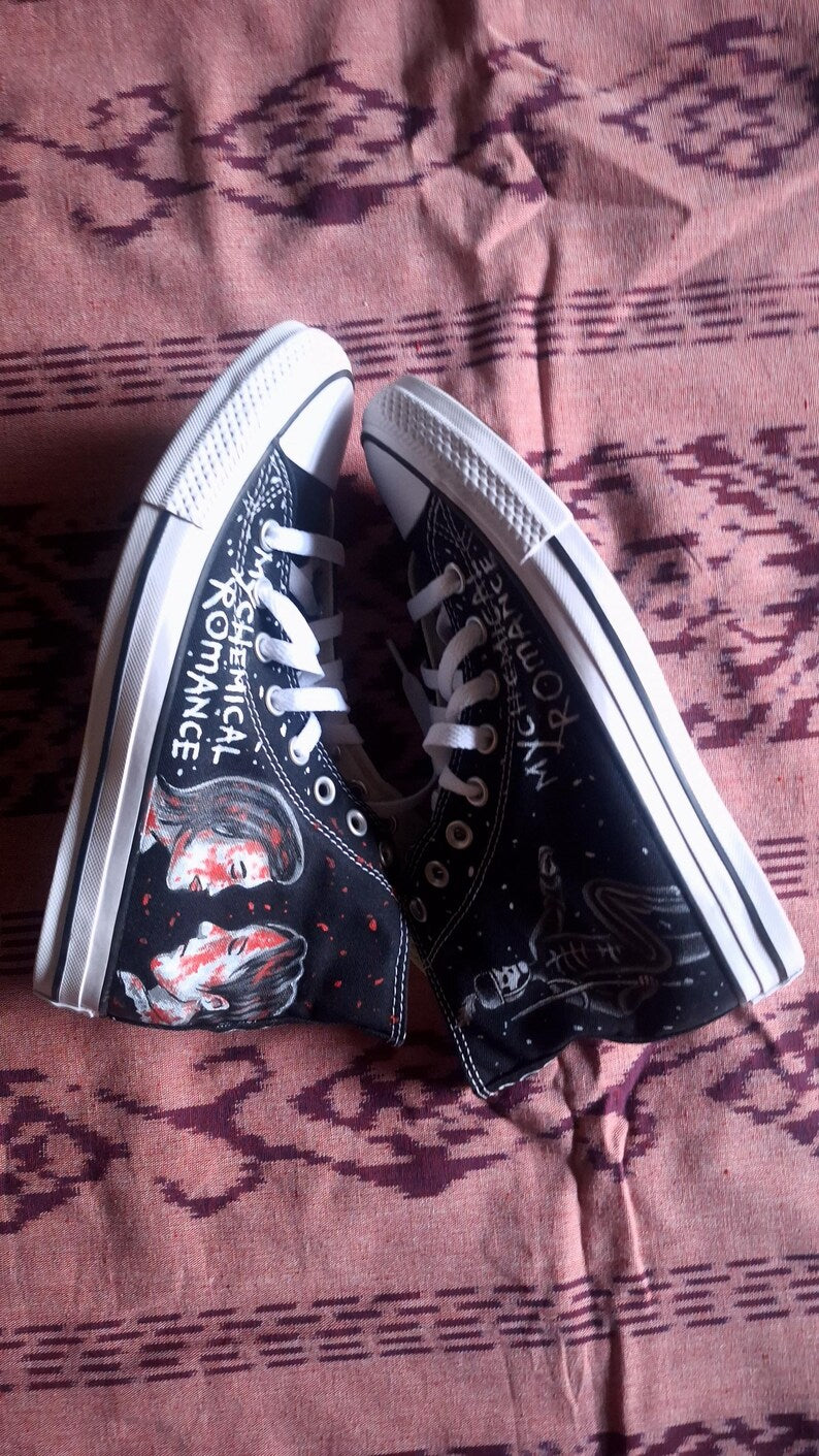 My Chemical Romance Hand-Painted Black High Tops – Punk Rock converse Shoes for Emo Fashion Fans