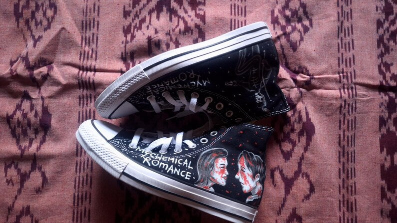 My Chemical Romance Hand-Painted Black High Tops – Punk Rock converse Shoes for Emo Fashion Fans