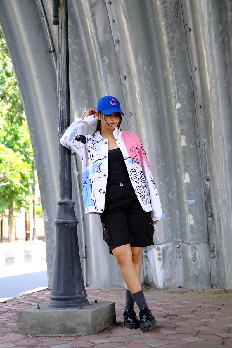 Hand painted lil peep rapper custom in denim jacket street art Never Say Die