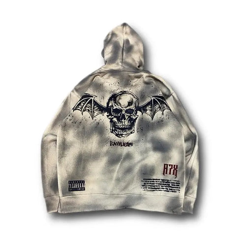beige hoodie Jacket with Hand-Painted avenged sevenfold x Street Art Design – gothic style sweatshirt