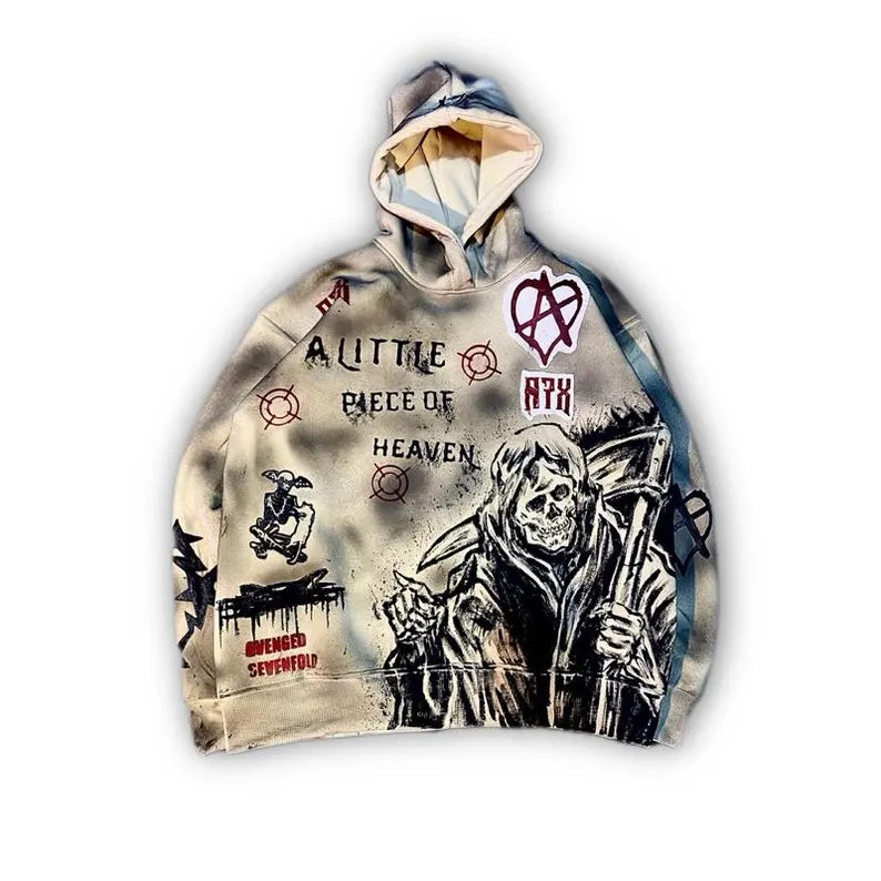 beige hoodie Jacket with Hand-Painted avenged sevenfold x Street Art Design – gothic style sweatshirt