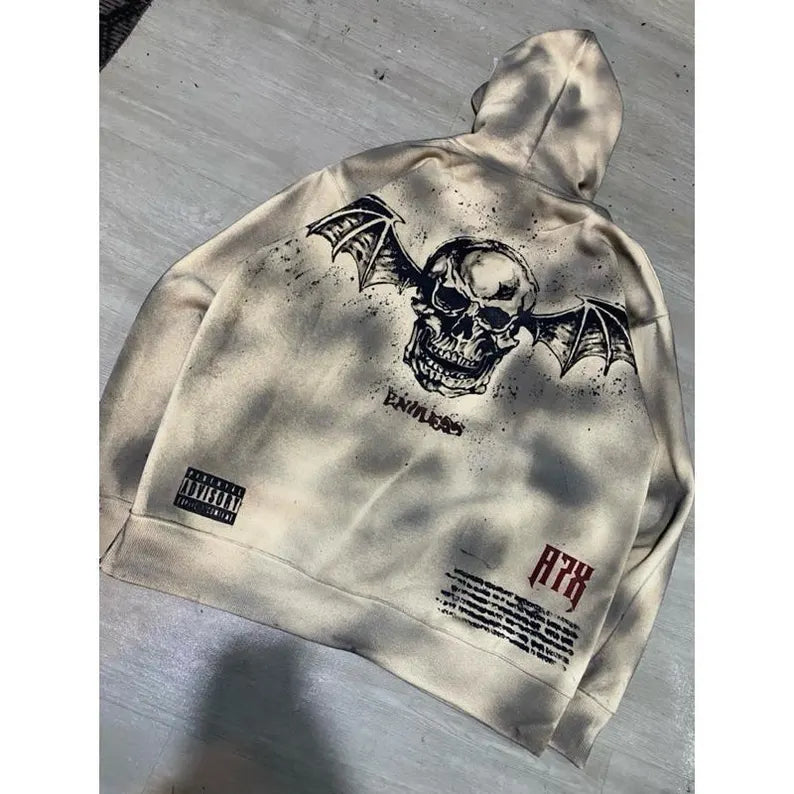 beige hoodie Jacket with Hand-Painted avenged sevenfold x Street Art Design – gothic style sweatshirt