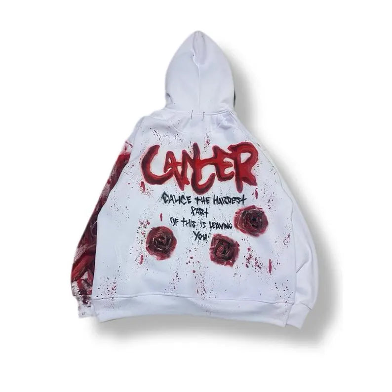 White Hand-Painted My Chemical Romance Hoodie – Unique Streetwear Jacket with Punk Rock & Emo Art Design