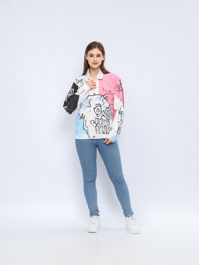 Hand painted lil peep rapper custom in denim jacket street art Never Say Die