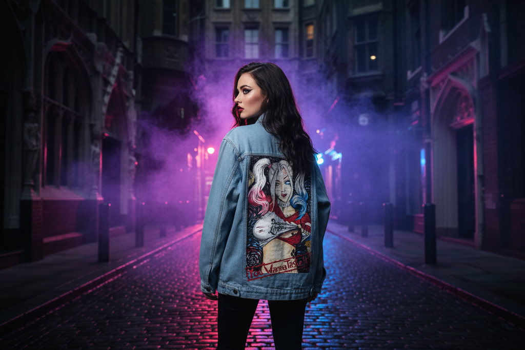 Custom Painted Streetwear London Gothic - Hand Painted Suicide Squad blue denim Jacket 