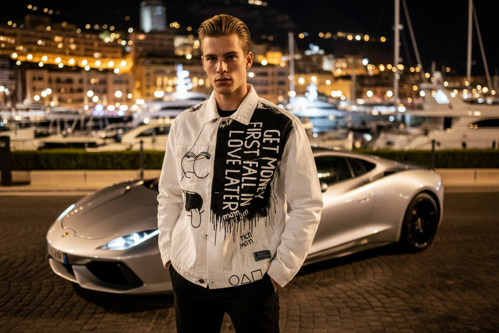 Punk Rock Streetwear US Katalog Monaco Luxury Get Money denim Jacket