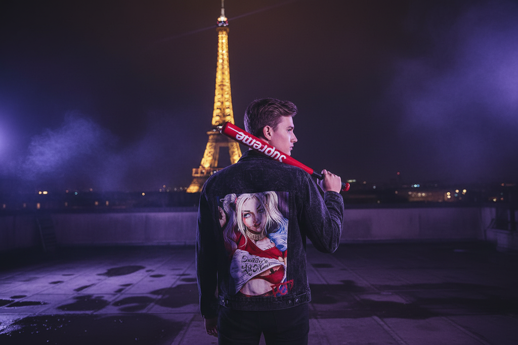 DC Cosplay Outfit Paris Rooftop - Harley Quinn Black denim Jacket