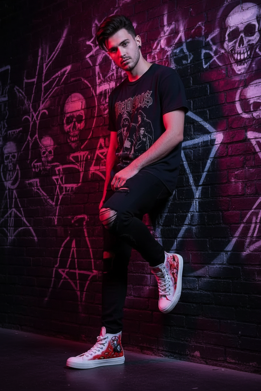 Male Model pentagram symbols Baphomet Sneakers